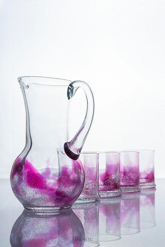 Warmiński zestaw: różowa karafka + 4 szklanki - Glaarte