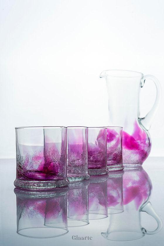 Warmiński zestaw: różowa karafka + 4 szklanki - Glaarte