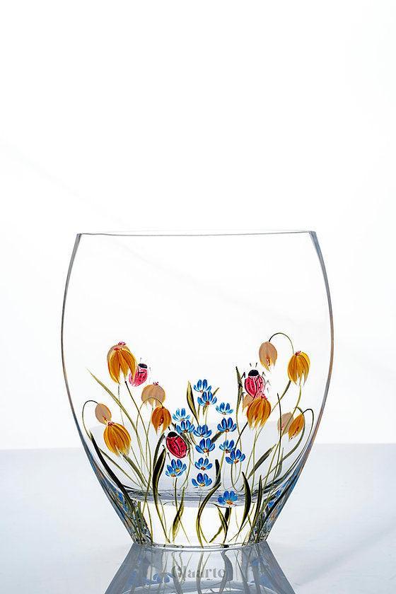 Szklany wazon dekoracyjny malowany Primavera Ancha - Glaarte