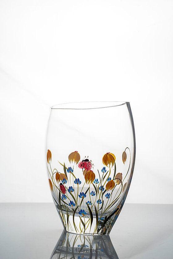 Szklany wazon dekoracyjny malowany Primavera Ancha - Glaarte