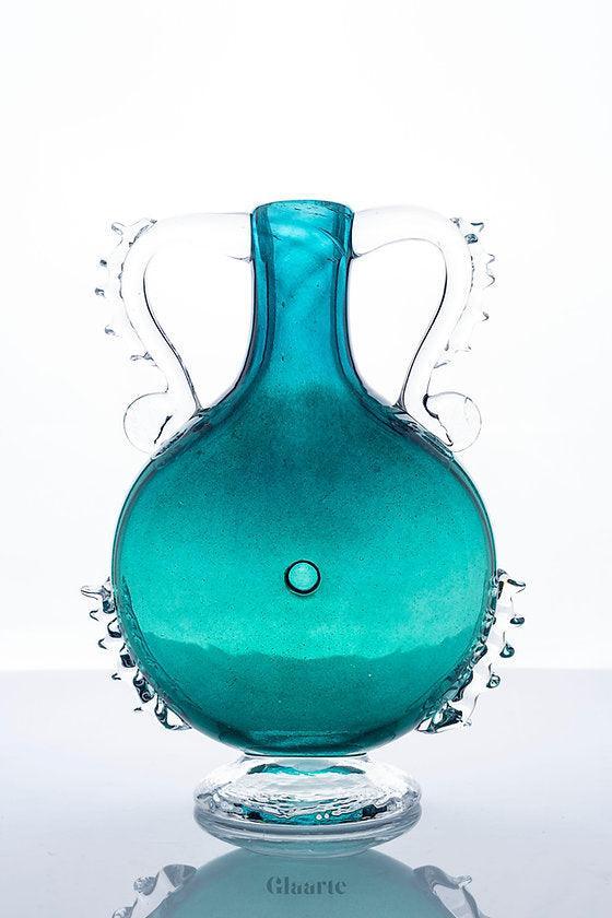 Szklany wazon dekoracyjny Turkusowy Kogut - Glaarte
